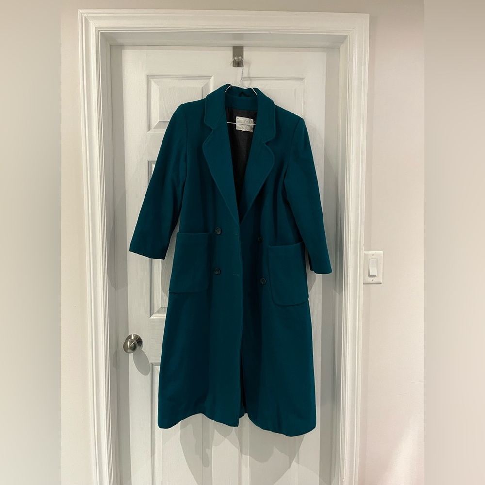 Women's Vintage Teal Double-Breasted Coat - Picture 1 of 4